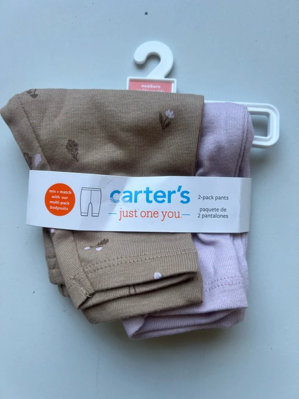 Carter's Girls Neutral & Lavender Pants with Pink and Mauve Bow Headbands